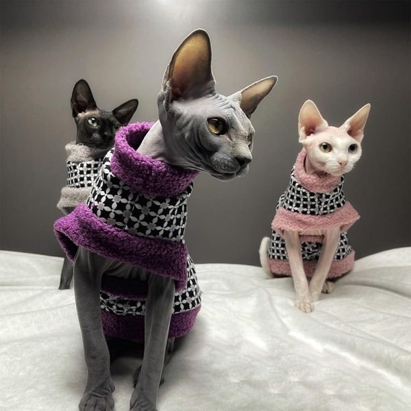 Sphynx Cat Clothes Winter Warm Faux Fur Sweater Outfit, Fashion high Collar  Coat for Cats Pajamas for Cats and Small Dogs Apparel, Hairless cat Shirts