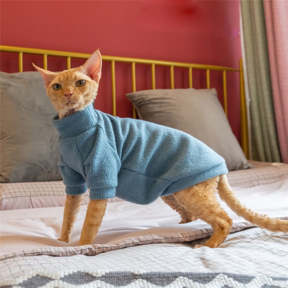 Hairless Cat Sweater Blue Knit Sphynx Cat Pullover Jumper 