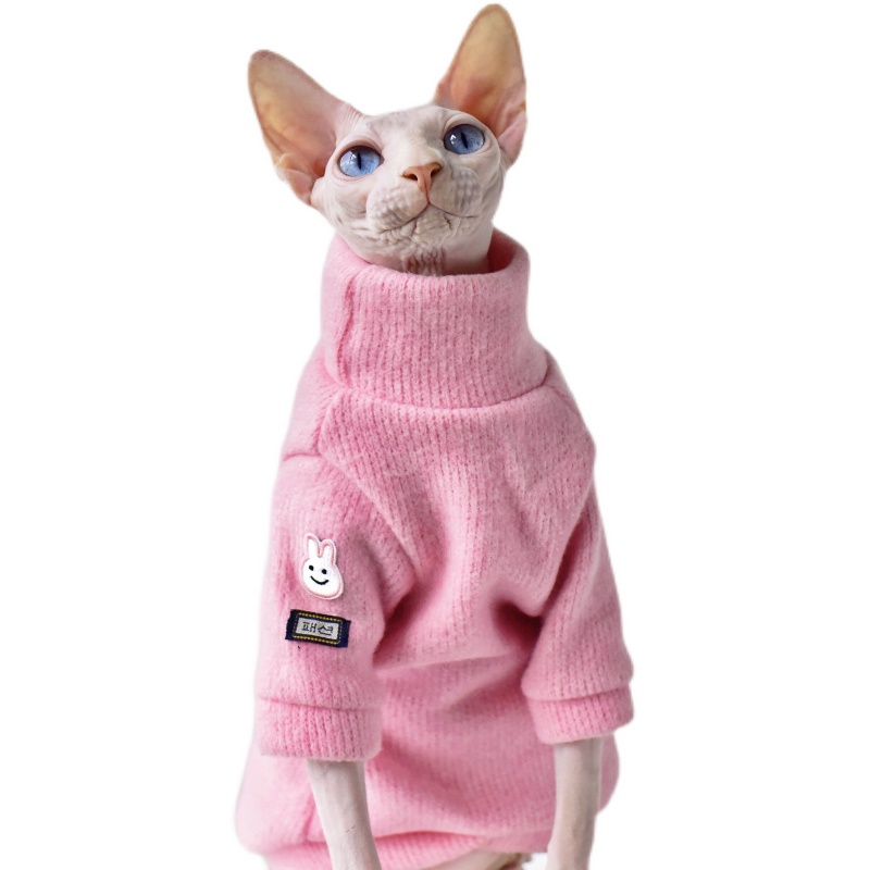 NELIT Sphynx Cat Clothes Winter Thickened Plus Velvet Warm Coat Cute Cat  Clothing-Pink_L