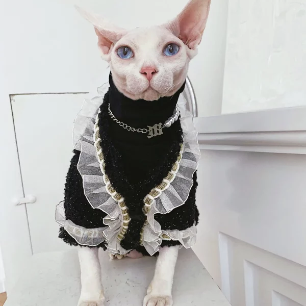 Waffle Pattern Cat sweater Autumn winter thick warm Sphynx cat costume  Scarf Shirt pet clothes winter jacket for Hairless Cat