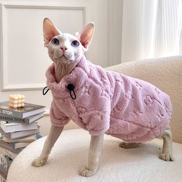 NELIT Sphynx Cat Clothes Winter Thickened Plus Velvet Warm Coat Cute Cat  Clothing-Pink_L