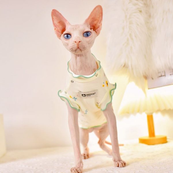 Sphynx Cat Clothes Girl Summer Lace Ruffles Sleeve Camis Comfortable Kitten  Vest Sleeveless Ultra-Thin Breathable Cat Apparel (M(4.4-5.5lbs), Pink)