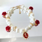 Red Rose Pearl Necklace Collar for Cats