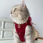 Red Rose Pearl Necklace Collar for Cats