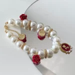 Red Rose Pearl Necklace Collar for Cats