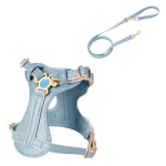 Soft PU Leather Cat Leash Harness Set - Blue