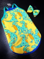 Cute Dinosaur Print Tank Tops for Cats - Yellow set