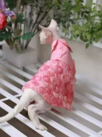 Haute Couture Pink Rose Dress for Cats