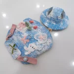 Tie-dyed Blue Denim Cat Harness Leash Set